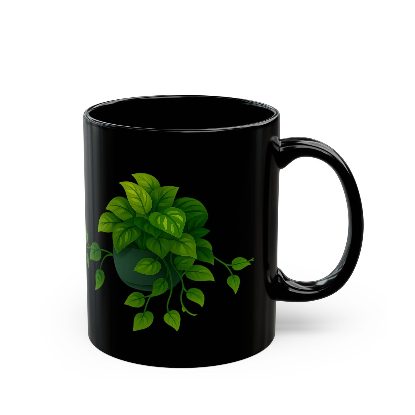 Ceramic Pothos Mug, Black (11 oz, 15 oz)