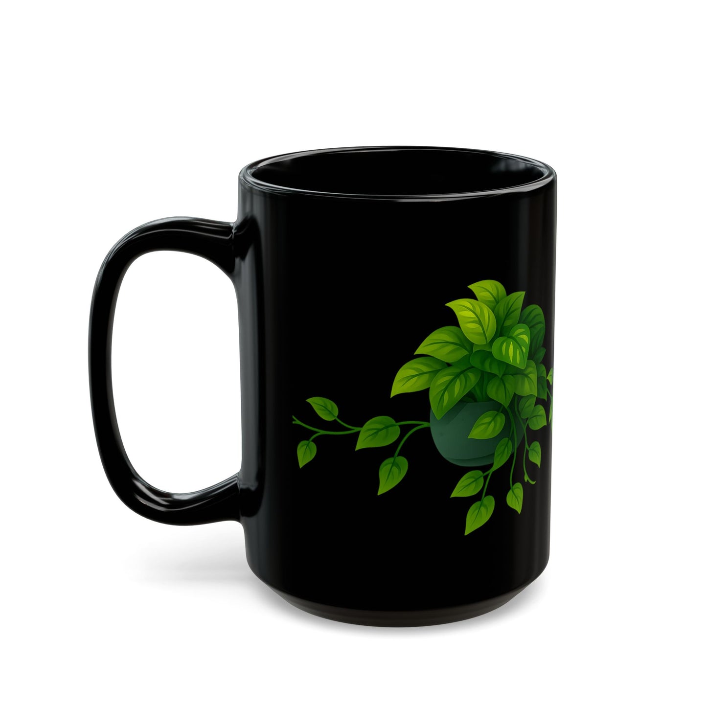 Ceramic Pothos Mug, Black (11 oz, 15 oz)