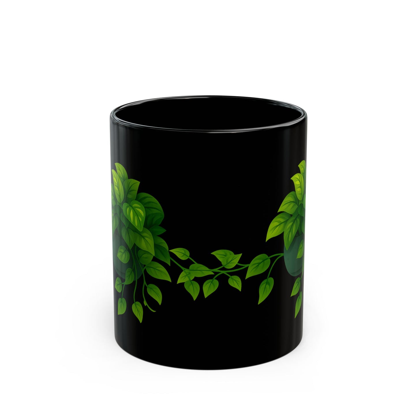 Ceramic Pothos Mug, Black (11 oz, 15 oz)