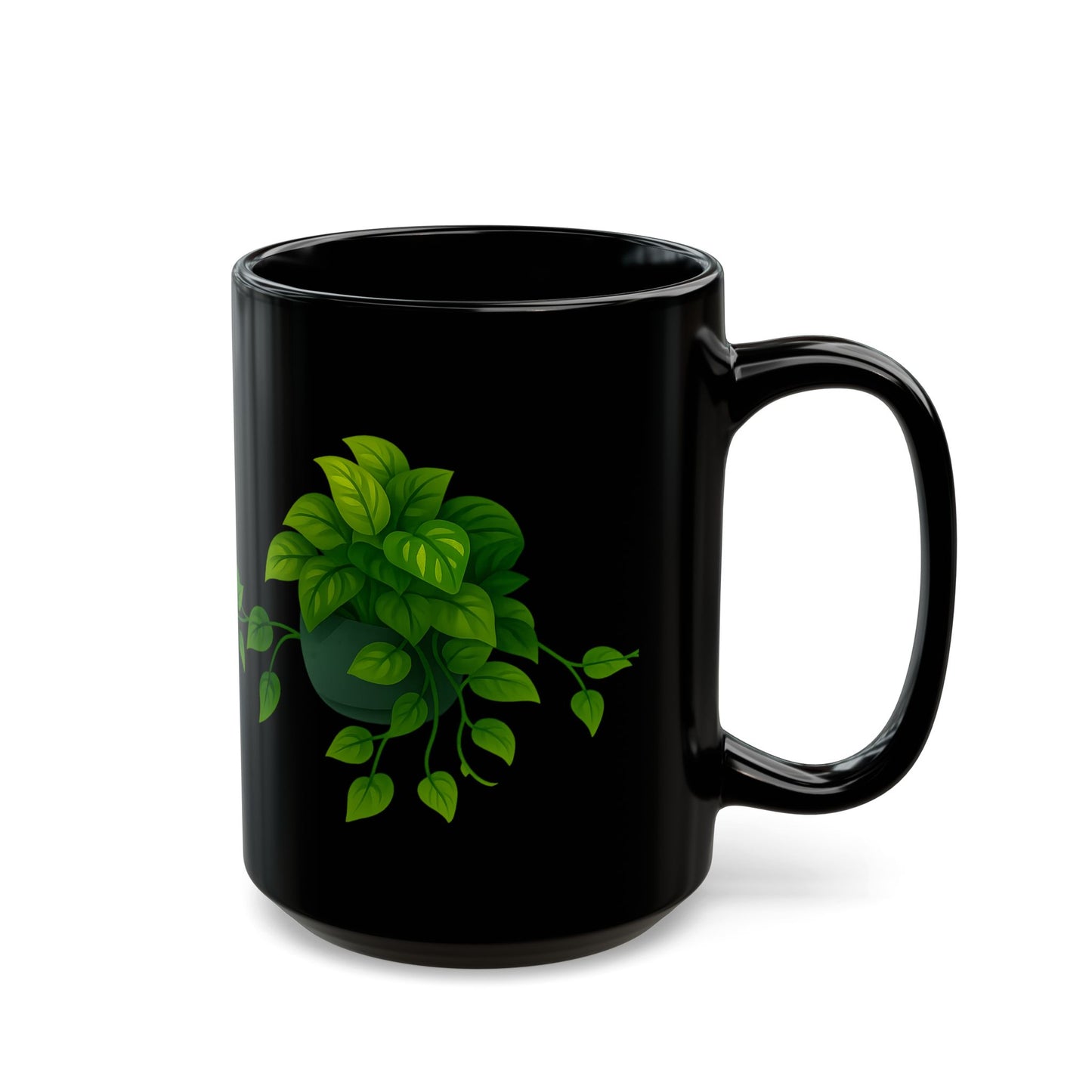 Ceramic Pothos Mug, Black (11 oz, 15 oz)