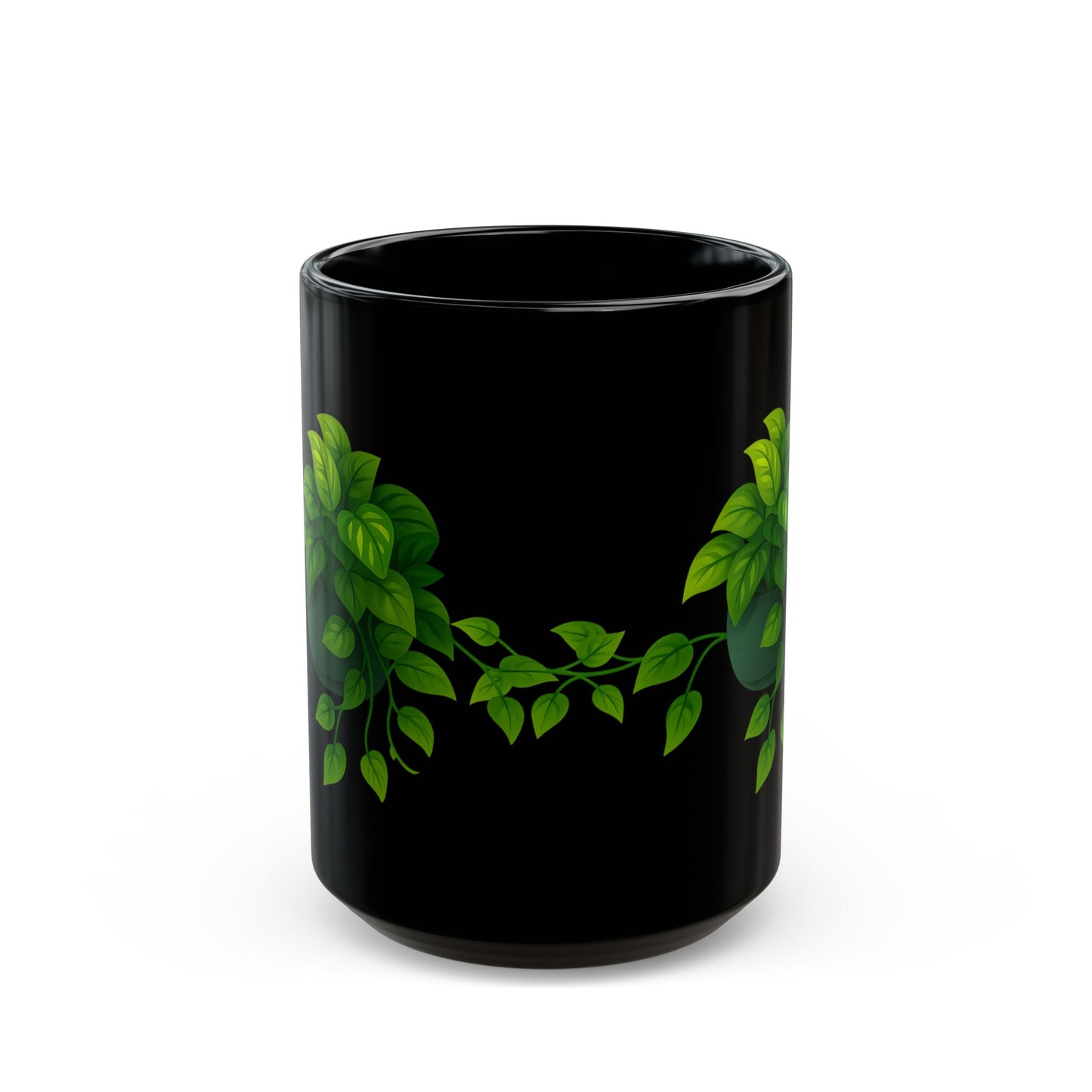 Ceramic Pothos Mug, Black (11 oz, 15 oz)