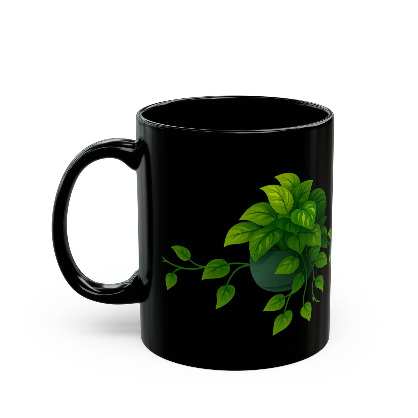Ceramic Pothos Mug, Black (11 oz, 15 oz)